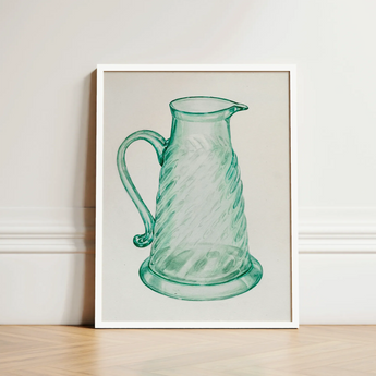 Teal Molasses Jug - Giacinto Capelli 1930s Kitchen Art Print / Canvas Framed Illustration Translucent Green Glass Pitcher Twisted Ribbed,