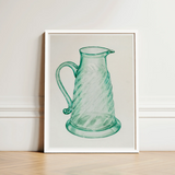 Teal Molasses Jug - Giacinto Capelli 1930s Kitchen Art Print / Canvas Framed Illustration Translucent Green Glass Pitcher Twisted Ribbed,