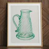 Teal Molasses Jug - Giacinto Capelli 1930s Kitchen Art Print / Canvas Framed Illustration Translucent Green Glass Pitcher Twisted Ribbed,