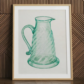 Teal Molasses Jug - Giacinto Capelli 1930s Kitchen Art Print / Canvas Framed Illustration Translucent Green Glass Pitcher Twisted Ribbed,