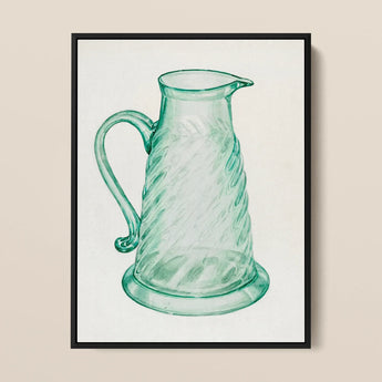 Teal Molasses Jug - Giacinto Capelli 1930s Kitchen Art Print / Canvas Translucent Green Glass Pitcher Twisted Ribbed Body Elegant, Prints