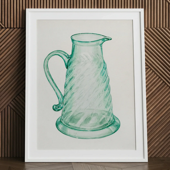 Teal Molasses Jug - Giacinto Capelli 1930s Kitchen Art Print / Canvas Translucent Green Glass Pitcher Twisted Textured Body Elegant, Prints
