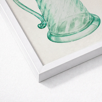 Teal Molasses Jug - Giacinto Capelli 1930s Kitchen Art Print / Canvas Watercolor Illustration Translucent Green Glass Pitcher White Frame,