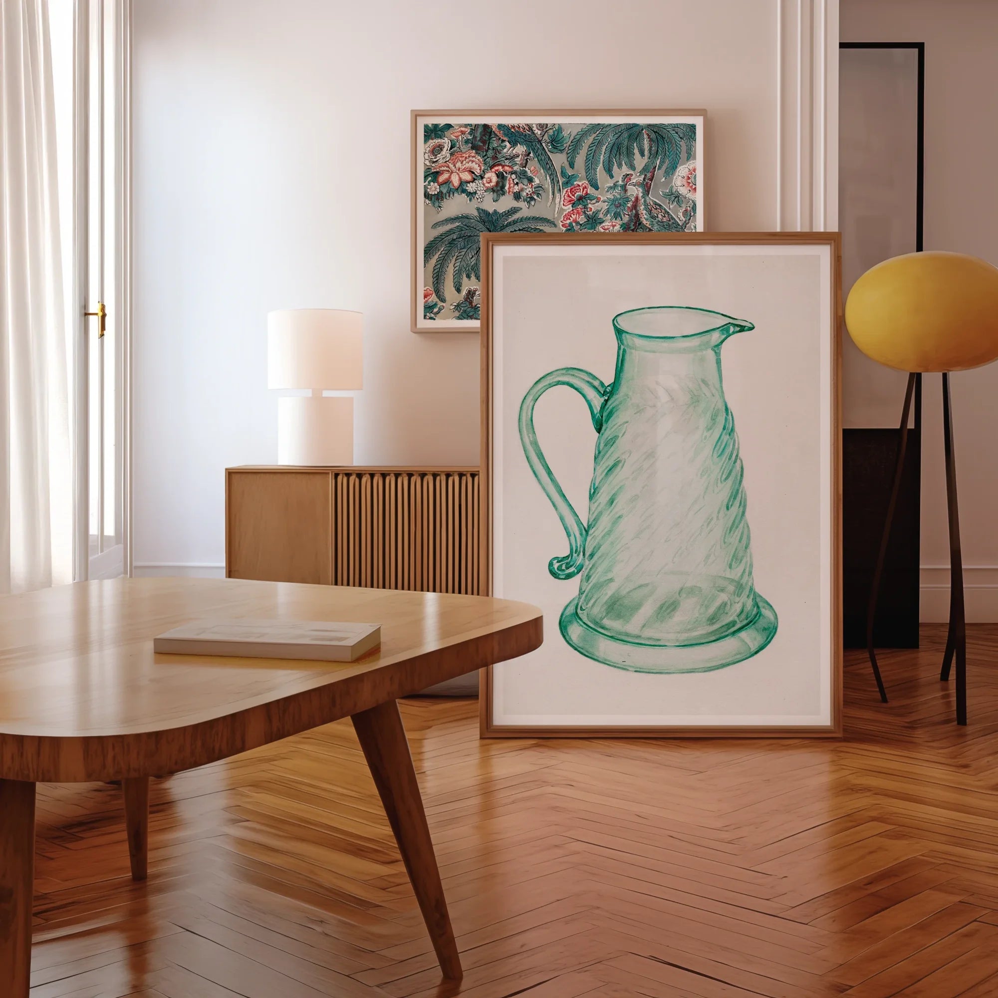 Teal Molasses Jug - Giacinto Capelli 1930s Kitchen Art Print, Framed Artwork Green Glass Pitcher Jug