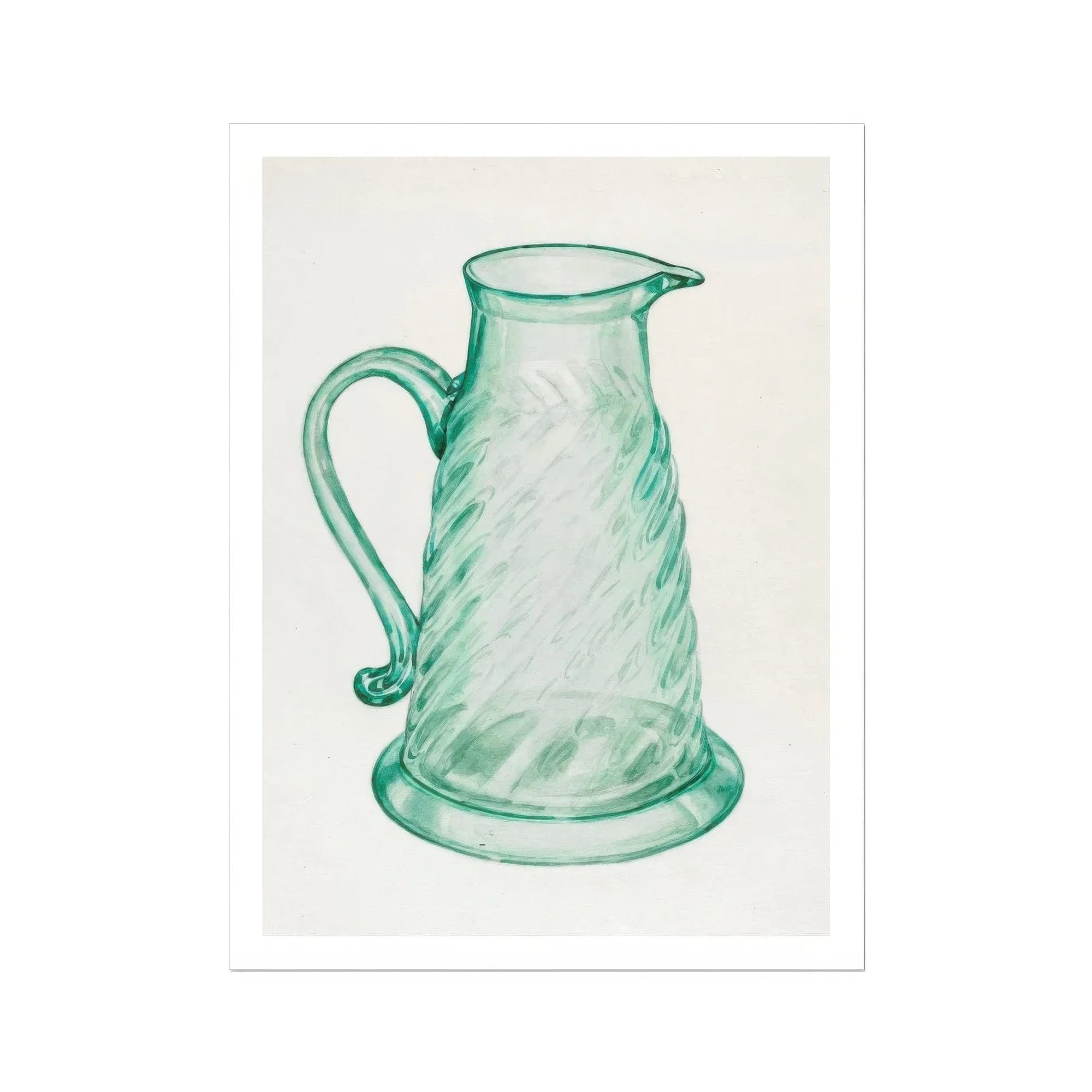 Teal Molasses Jug - Giacinto Capelli 1930s Kitchen Art Print, Mint Green Glass Pitcher Spiral Pattern Curved Handle