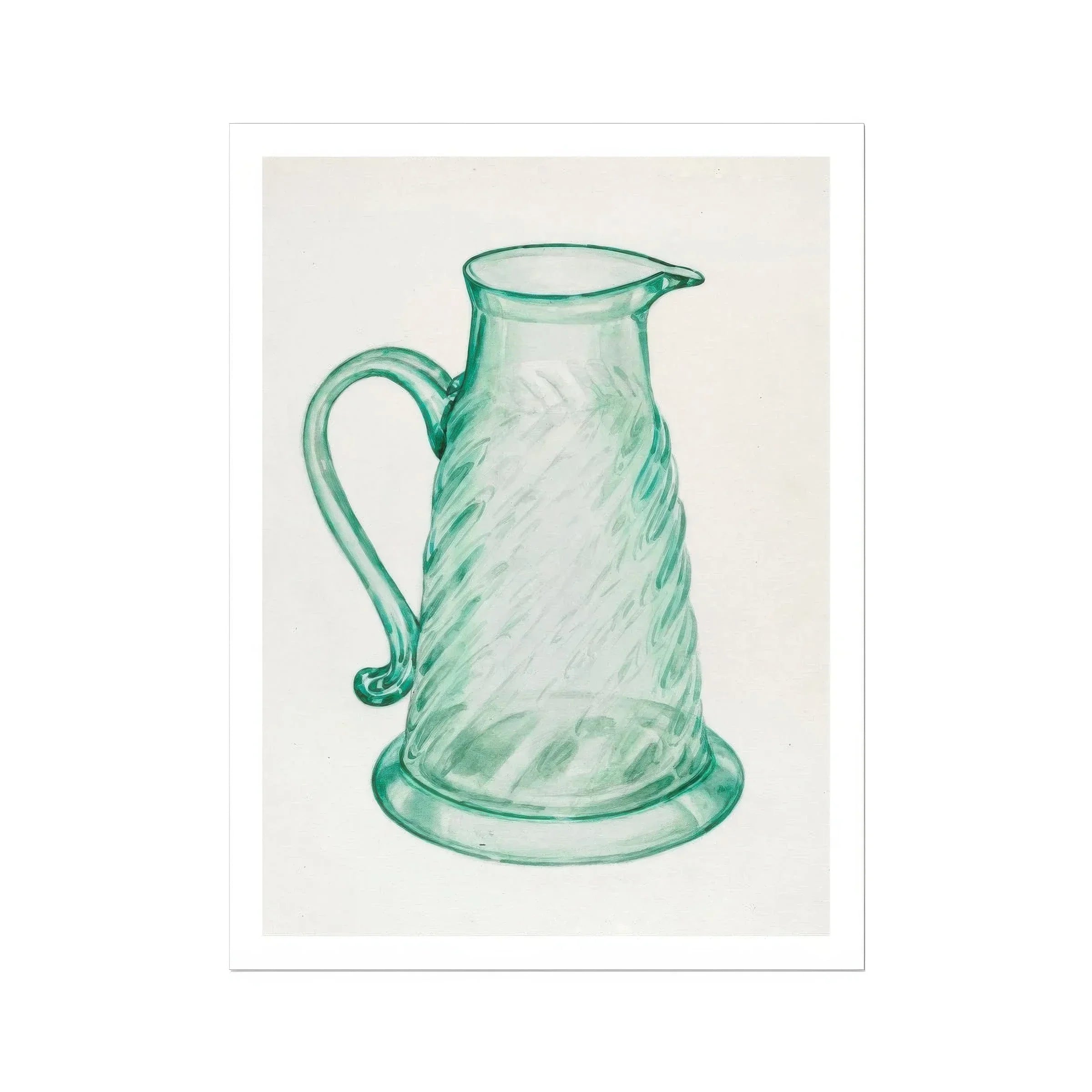 Teal Molasses Jug Giacinto Capelli 1930s Kitchen Art Print, Mint Green Glass Pitcher Spiral Pattern Curved Handle