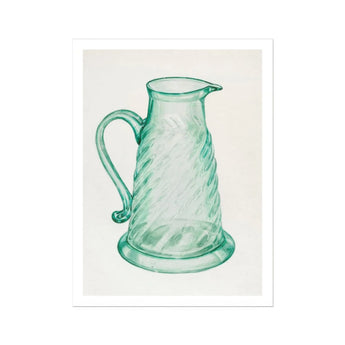 Teal Molasses Jug - Giacinto Capelli 1930s Kitchen Art Print, Mint Green Glass Pitcher Spiral Pattern Curved Handle