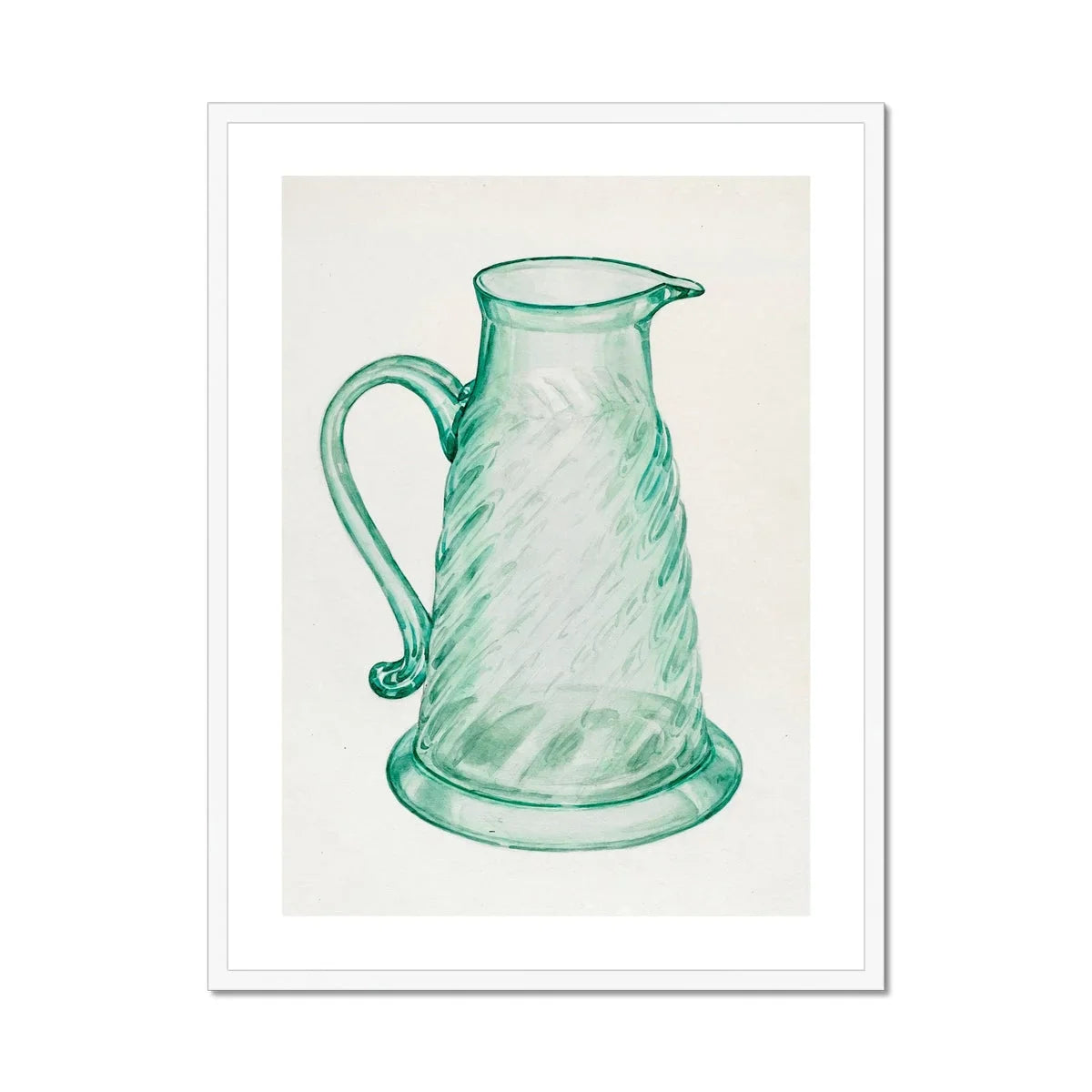 Teal Molasses Jug Giacinto Capelli 1930s Kitchen Art Print, Mint Green Glass Pitcher Spiral Pattern Curved Handle