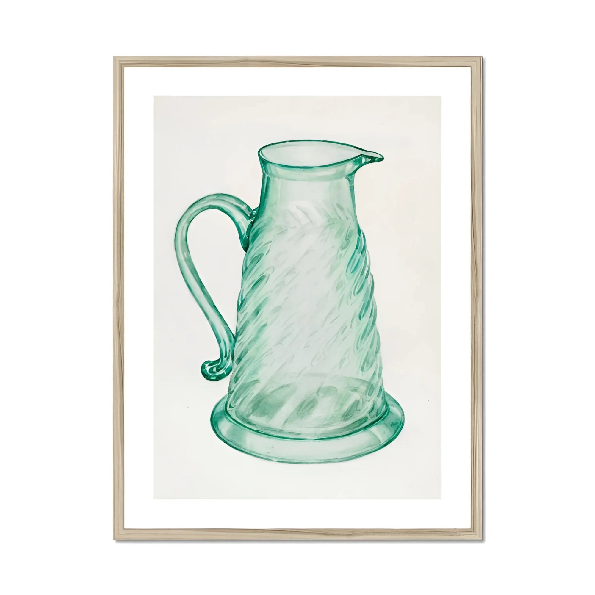 Teal Molasses Jug - Giacinto Capelli 1930s Kitchen Art Print, Mint-green Glass Pitcher Spiral Pattern Curved Handle