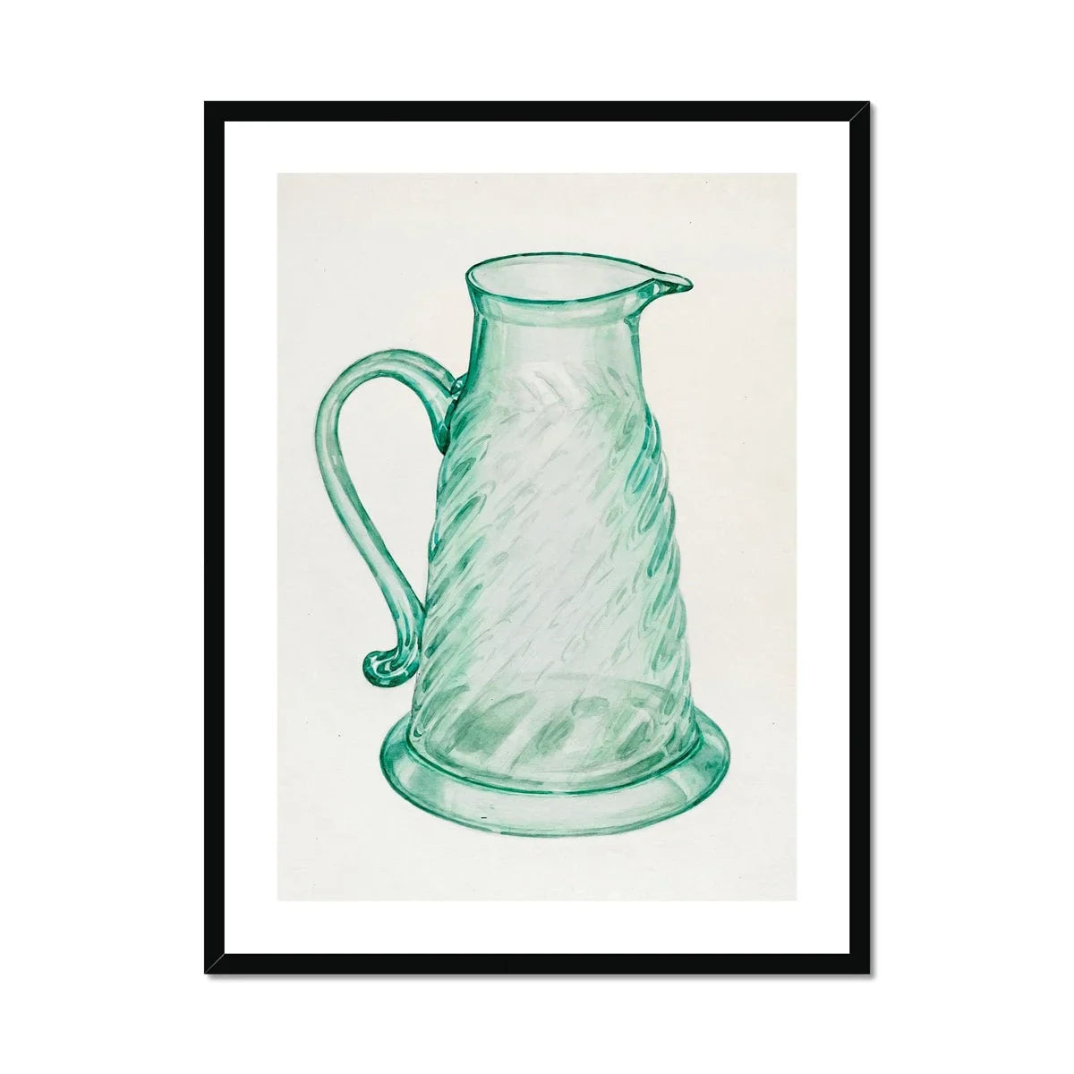 Teal Molasses Jug Giacinto Capelli 1930s Kitchen Art Print, Mint Green Glass Pitcher Spiral Pattern Curved Handle