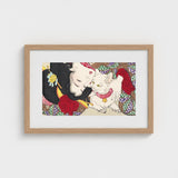 Teasing the Cat - Tsukioka Yoshitoshi Art Print / Canvas Framed Japanese Woodblock Woman Traditional Attire Red, Domestic Yokai, Prints