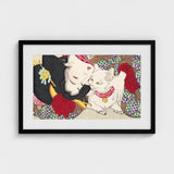 Teasing the Cat - Tsukioka Yoshitoshi Art Print / Canvas Black-framed Traditional Japanese Ukiyo-e Style Illustration, Domestic Yokai,
