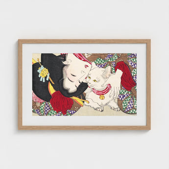 Teasing the Cat - Tsukioka Yoshitoshi Art Print / Canvas Framed Japanese Woodblock Woman Traditional Black Red, Domestic Yokai, Prints