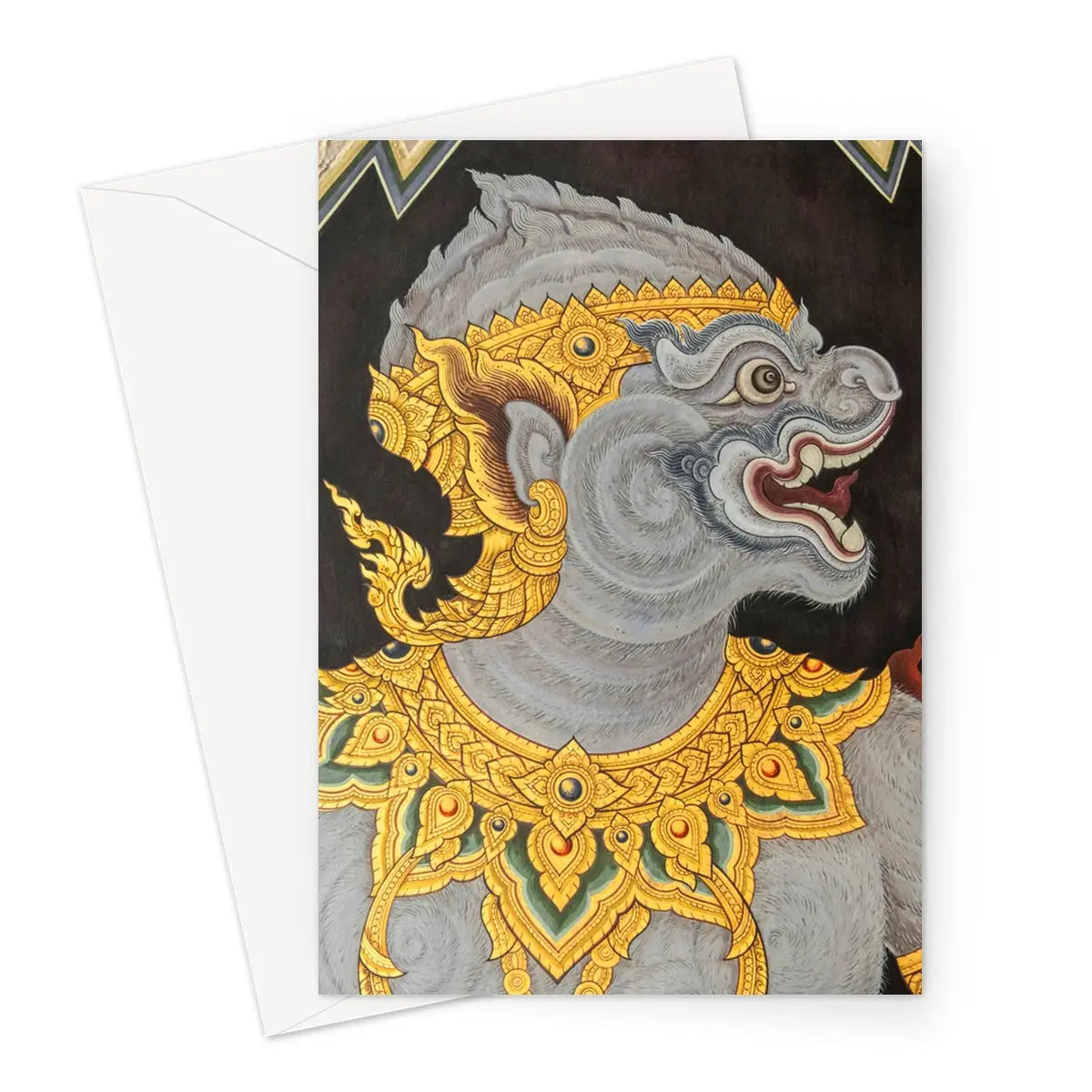 Thai Monkey See too - Ancient Style Fresco Art Greeting Card - A5 Portrait / 1 - & Note Cards - Aesthetic Art