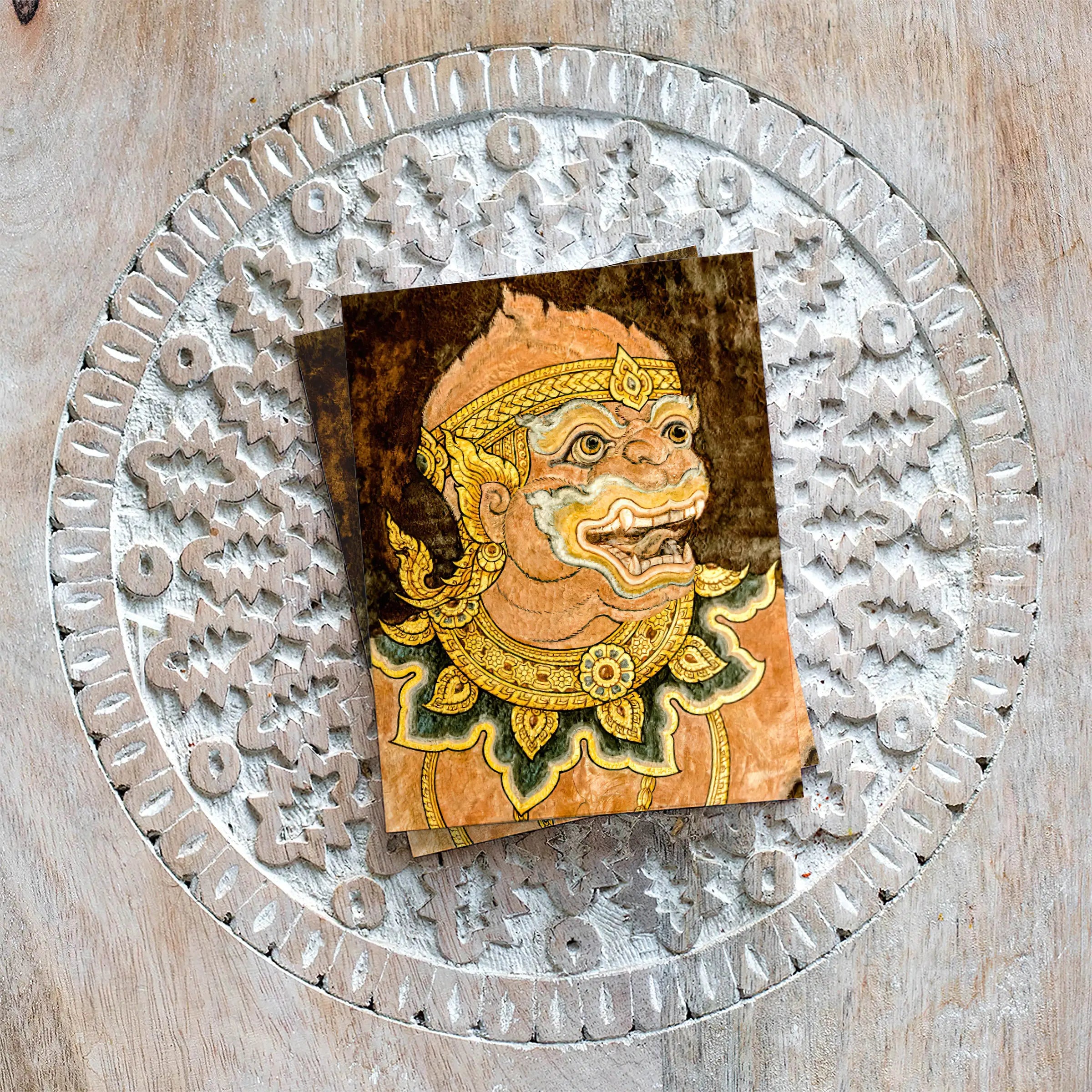 Thai Monkey See - Traditional Fresco Art Greeting Card - & Note Cards - Aesthetic Art