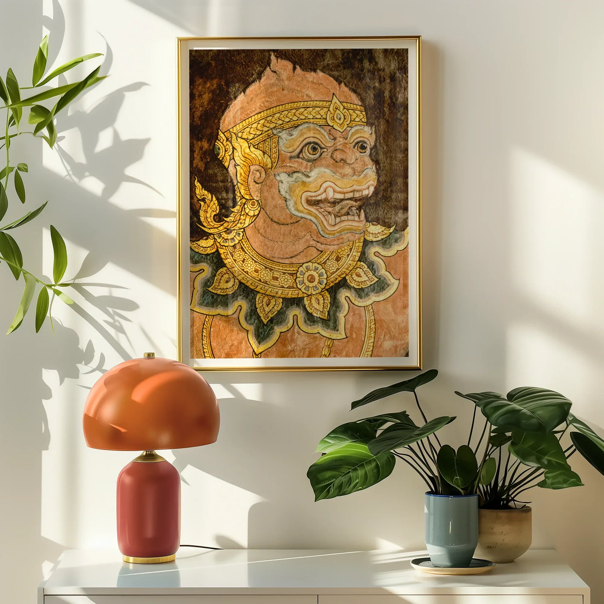 Thai Monkey See - Traditional Fresco Art Print Posters Prints & Visual Artwork