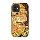 Thai Monkey See - Traditional Fresco Iphone Case, 12 Mini / Matte, Phone Case Ornate Golden Balinese-style Mask Design Exaggerated