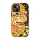 Thai Monkey See - Traditional Fresco Iphone Case, 13 Mini / Matte, Phone Case Ornate Balinese-style Mask Design Golden