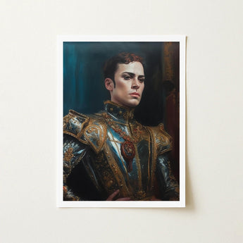 The Admiral - Baroque Gay Naval Portrait Art Print / Canvas Framed Man Ornate Dark Blue Gold Armor Ostentatious Military, Regal Splendor,