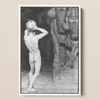 The Anarchist - Sascha Schneider Art Print / Canvas Framed Black-and-white Pencil Nude Figure Spherical Object Head Sneider, Schneider’s,