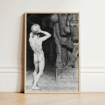 The Anarchist - Sascha Schneider Art Print / Canvas Framed Black-and-white Lithograph Nude Male Figure Sphere Set Sneider, Schneider’s,
