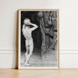The Anarchist - Sascha Schneider Art Print / Canvas Framed Black-and-white Lithograph Nude Male Figure Spherical Object Sneider,