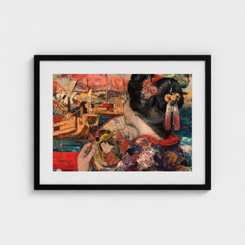 The Balcony - Edward Atkinson Hornel Art Print / Canvas Silken Nape Aglow, Lacquered Hair Pinned, Painted Clouds Convulse Prints