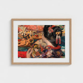 The Balcony - Edward Atkinson Hornel Art Print / Canvas Silken Nape Aglow, Lacquered Hair Pinned, Painted Clouds Convulse Prints