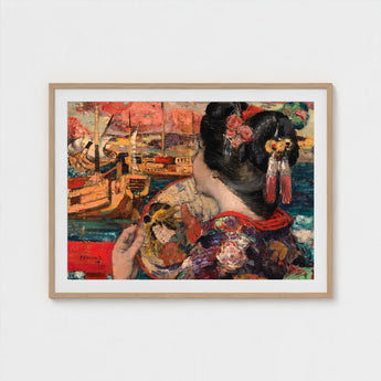 The Balcony - Edward Atkinson Hornel Art Print / Canvas Silken Nape Aglow, Lacquered Hair Pinned, Painted Clouds Convulse Prints