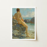 The Bather - Henry Scott Tuke Fine Art Print / Canvas Framed Painting Nude Male Figure Seated Rocks Sea, Cornish Shoreline, Prints