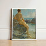 The Bather - Henry Scott Tuke Fine Art Print / Canvas Framed Classical Oil Painting Nude Male Figure Seated, Cornish Shoreline, Prints