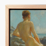 The Bather - Henry Scott Tuke Fine Art Print / Canvas Framed Oil Painting Nude Male Figure Rendered Soft, Cornish Shoreline, Prints