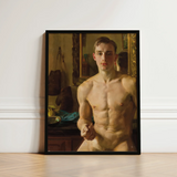 The Boxer - Konstantin Andreevic Somov Art Print / Canvas Framed Oil Painting Muscular Nude Male Figure Realistic Somov’s ?The Boxer’, M