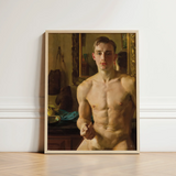 The Boxer - Konstantin Andreevic Somov Art Print / Canvas Framed Oil Painting Nude Male Figure Defined Musculature Somov’s ?The Boxer’, M