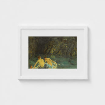 The Cavern - Henry Scott Tuke Art Print / Canvas, Seals Sun-bronzed, Torsos, Oar’s Pale Shaft, Raw Umber Brushwork, Prints