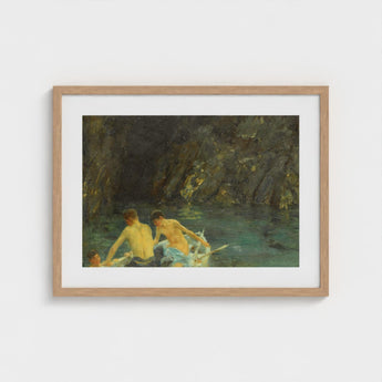 The Cavern - Henry Scott Tuke Art Print / Canvas, Seals Sun-bronzed, Torsos, Oar’s Pale Shaft, Raw Umber Brushwork, Prints