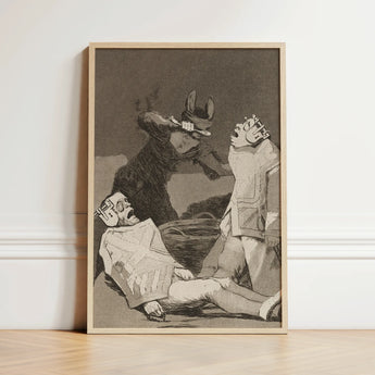 The Chinchillas - Francisco De Goya Art Print / Canvas Framed Black-and-white Dramatic Scene Three Figures Enclosed Light, Ignorance Gnaws,