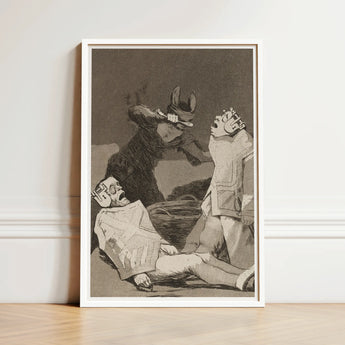 The Chinchillas - Francisco De Goya Art Print / Canvas Framed Black-and-white Illustration Dramatic Scene Three Figures Enclosed, Ignorance