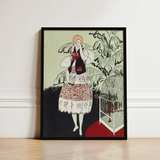 Framed Art Print Stylized Illustration Woman Red White Captivating Pochoir, Bon Ton, Gazette Du