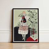 Framed Art Print Stylized Illustration Woman White Red Captivating Pochoir, Bon Ton, Gazette Du