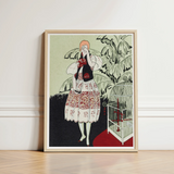 Framed Art Print Stylized Illustration Woman White Red Captivating Pochoir, Bon Ton, Gazette Du