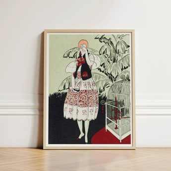 Framed Art Print Stylized Illustration Woman White Red Captivating Pochoir, Bon Ton, Gazette Du