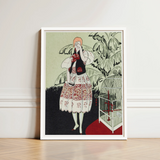 Framed Art Print Stylized Illustration Woman White Red Captivating Pochoir, Bon Ton, Gazette Du