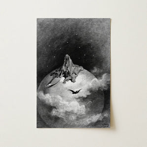 The Death - Gustave Dore Art Print / Canvas Black-and-white Illustrated Grim Reaper Seated Atop Globe, Mercy Carved, Prints