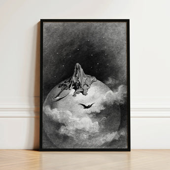 The Death - Gustave Dore Art Print / Canvas Black-framed Artwork Skeletal Figure Robes Seated Atop Globe, Mercy Carved, Prints