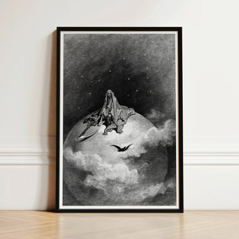 The Death - Gustave Dore Art Print / Canvas Black-framed Artwork Skeletal Figure Draped Cloth Seated Atop, Mercy Carved, Prints