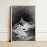 The Death - Gustave Dore Art Print / Canvas Framed Black-and-white Artwork Skeletal Figure Draped Cloth Seated, Mercy Carved, Prints