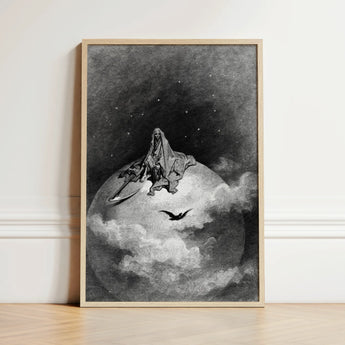 The Death - Gustave Dore Art Print / Canvas Framed Black-and-white Artwork Skeletal Figure Draped Cloth Seated, Mercy Carved, Prints