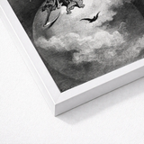 The Death - Gustave Dore Art Print / Canvas White Framed Black Artwork Skeletal Figure Scythe Atop, Mercy Carved, Prints