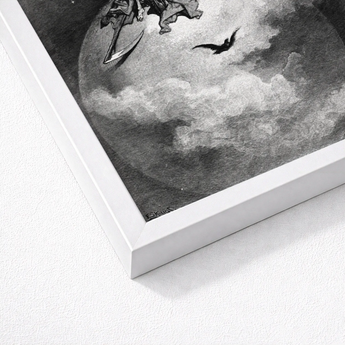 The Death - Gustave Dore Art Print / Canvas White Framed Black Artwork Skeletal Figure Scythe Atop, Mercy Carved, Prints